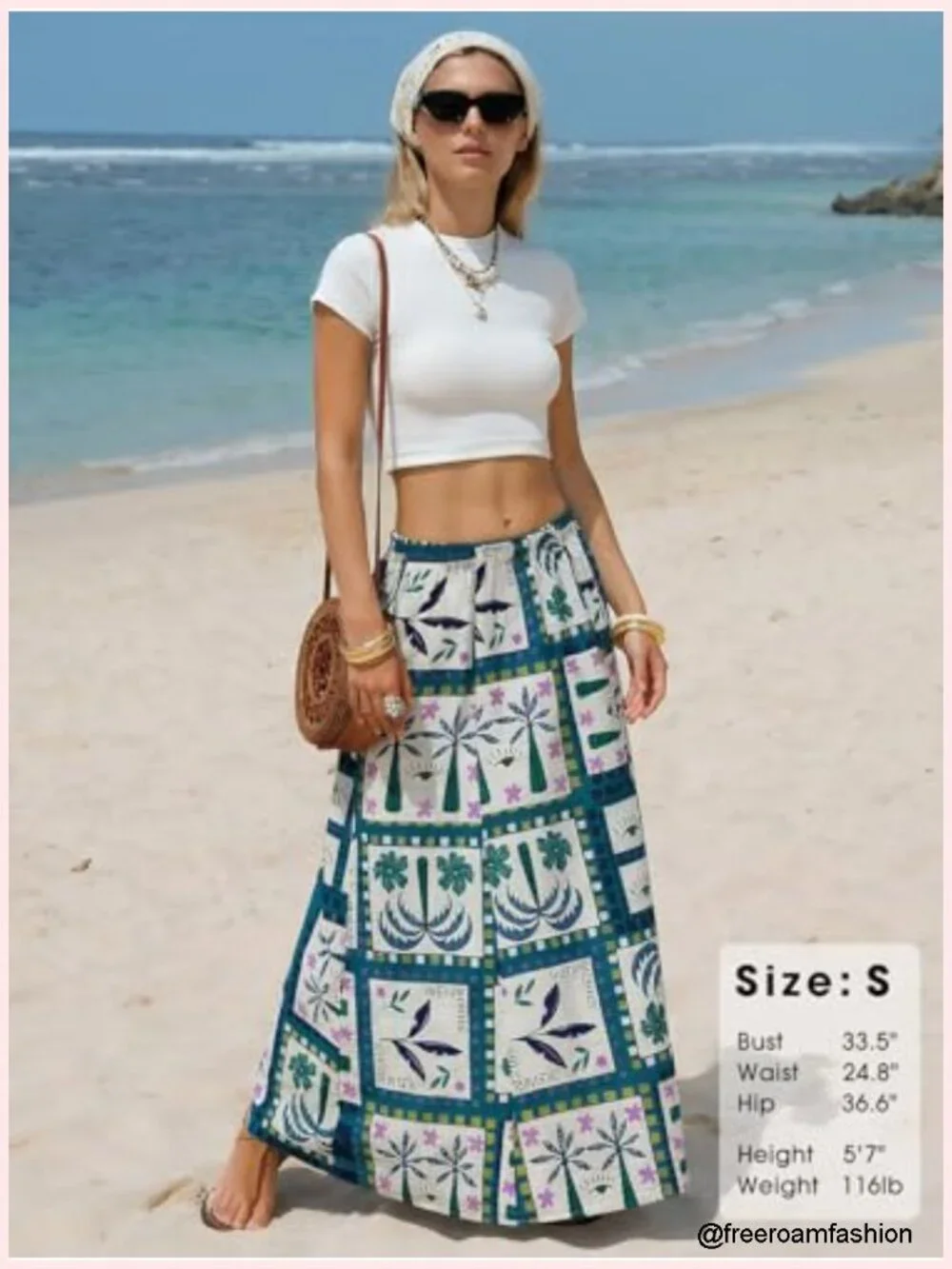 Women's Floral Maxi Skirt with Pockets Elastic Waist A-Line Boho for Beach